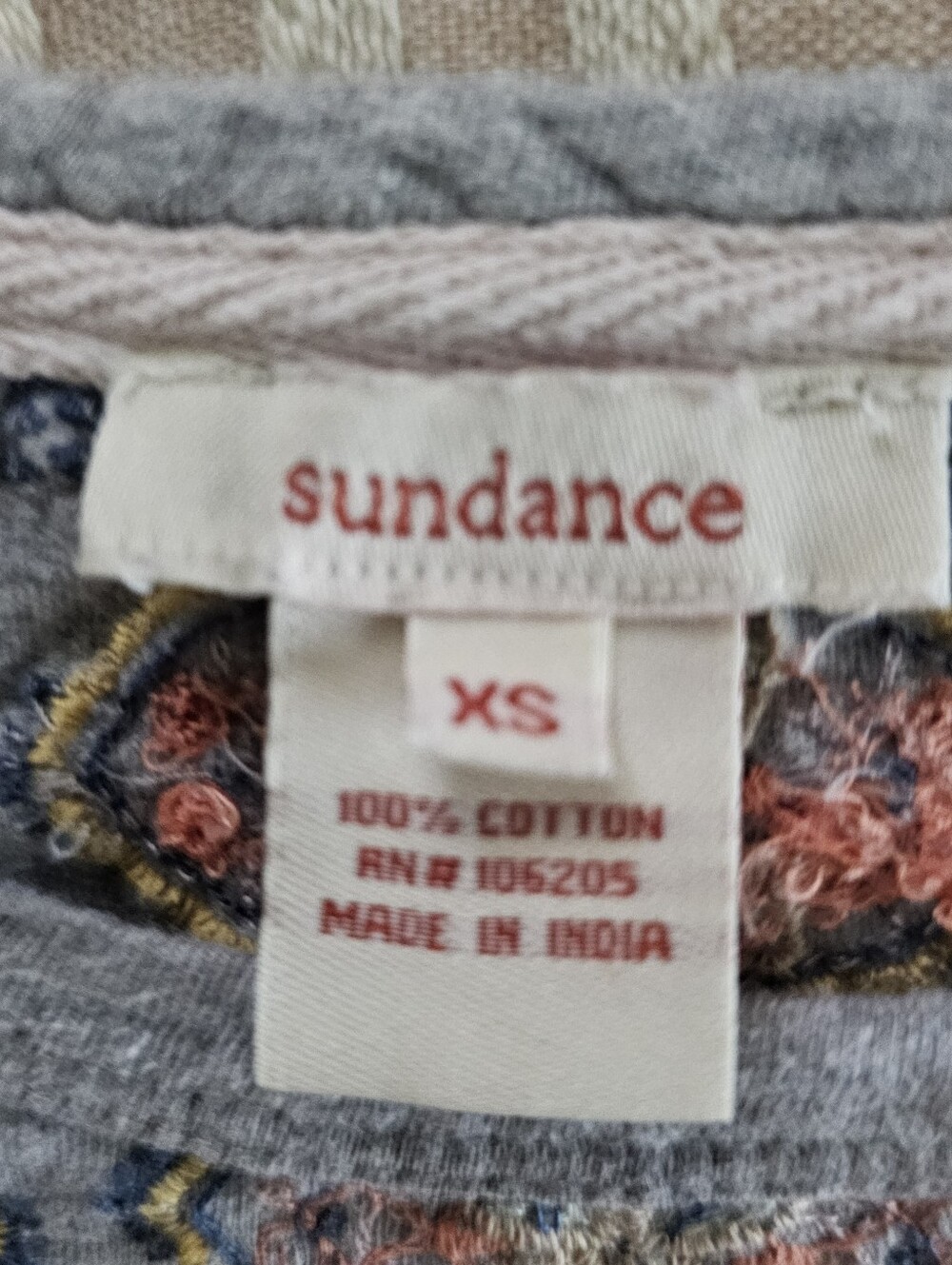 Sundance Embroidered Tee Shirt Xs Oversized Gray - Picture 5 of 7